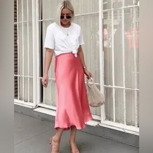 J. Crew Gwyneth Coral Satin Midi Slip Skirt